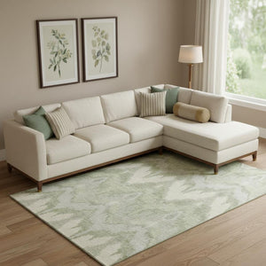 HomeRoots 8' X 10' Artichoke Green Ikat Washable Area Rug - Stain Resistant, UV Protected for Busy Homes! 662607