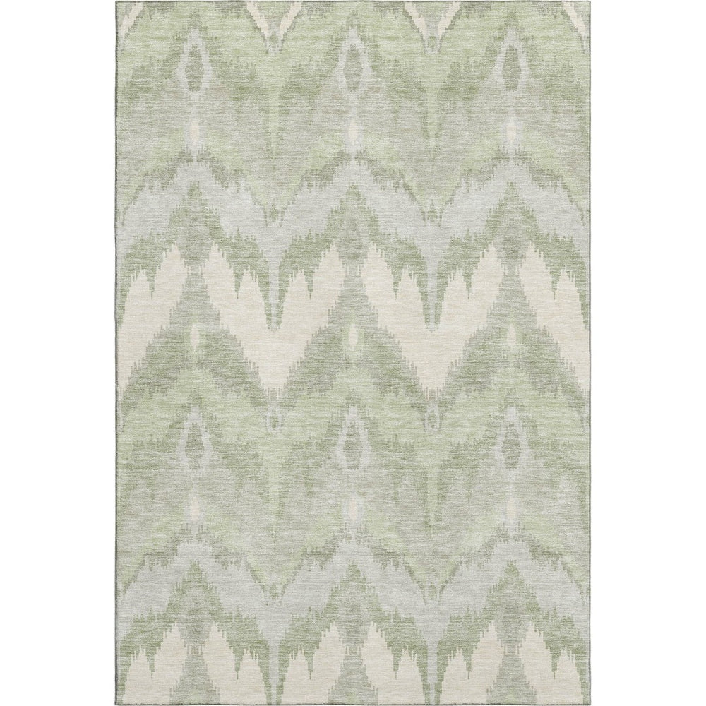 HomeRoots 8' X 10' Artichoke Green Ikat Washable Area Rug - Stain Resistant, UV Protected for Busy Homes! 662607