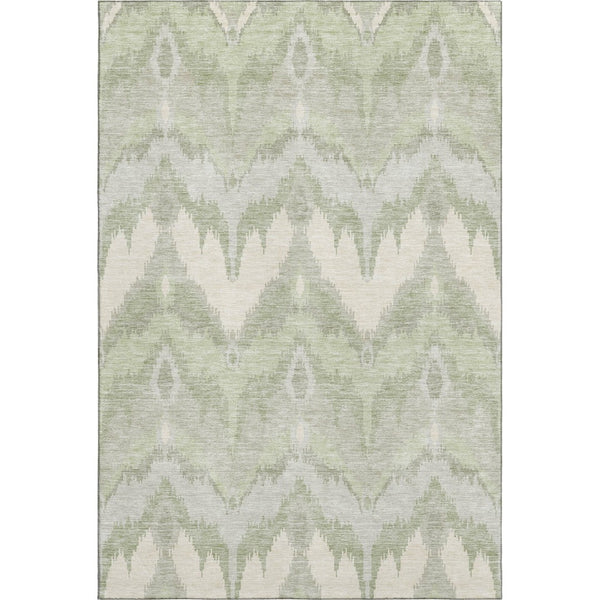 HomeRoots 8' X 10' Artichoke Green Ikat Washable Area Rug - Stain Resistant, UV Protected for Busy Homes! 662607