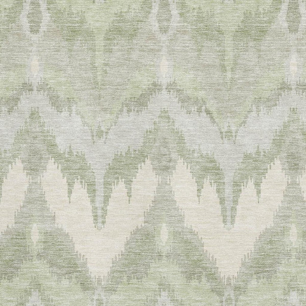HomeRoots 8' X 10' Artichoke Green Ikat Washable Area Rug - Stain Resistant, UV Protected for Busy Homes! 662607