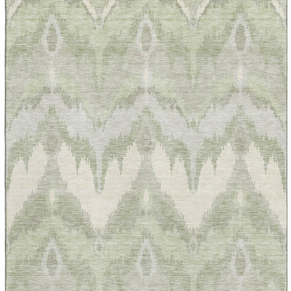 HomeRoots 8' X 10' Artichoke Green Ikat Washable Area Rug - Stain Resistant, UV Protected for Busy Homes! 662607
