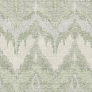 HomeRoots 9' X 12' Artichoke Green Ikat Area Rug - Washable, UV Protected, Stylish & Durable for Family Spaces 662608