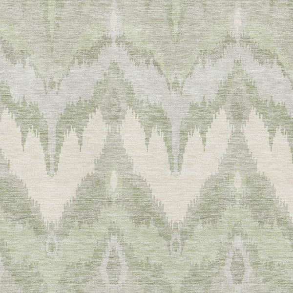 HomeRoots 9' X 12' Artichoke Green Ikat Area Rug - Washable, UV Protected, Stylish & Durable for Family Spaces 662608