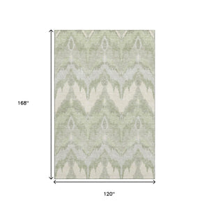 HomeRoots 10' Artichoke Green & Ivory Ikat Washable Area Rug - Stylish, Durable, UV-Protected for High-Traffic Areas 662609