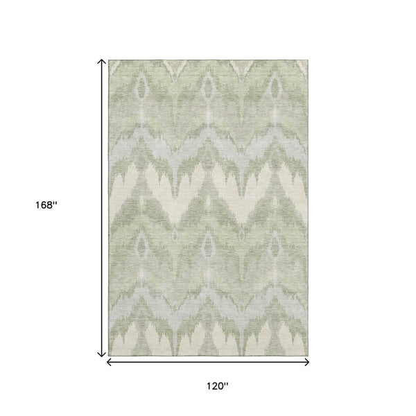 HomeRoots 10' Artichoke Green & Ivory Ikat Washable Area Rug - Stylish, Durable, UV-Protected for High-Traffic Areas 662609