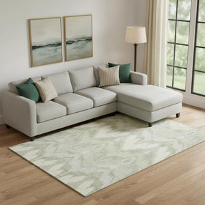 HomeRoots 10' Artichoke Green & Ivory Ikat Washable Area Rug - Stylish, Durable, UV-Protected for High-Traffic Areas 662609