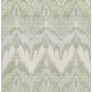 HomeRoots 10' Artichoke Green & Ivory Ikat Washable Area Rug - Stylish, Durable, UV-Protected for High-Traffic Areas 662609