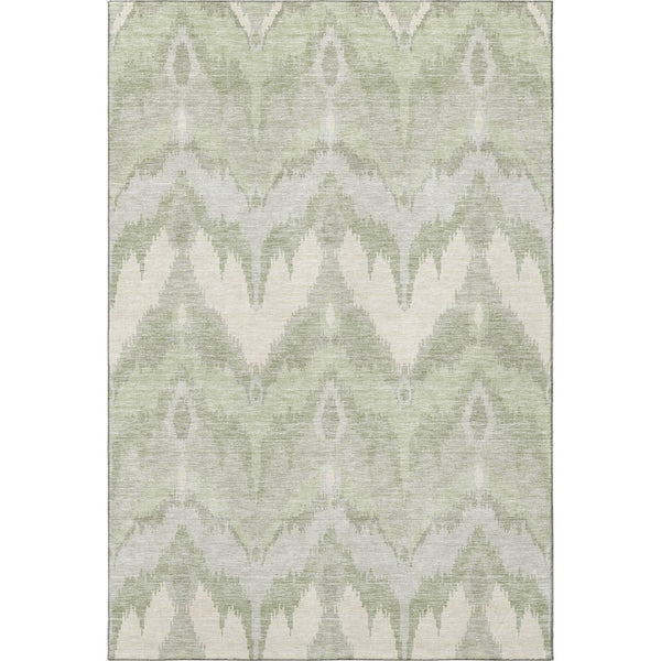 HomeRoots 10' Artichoke Green & Ivory Ikat Washable Area Rug - Stylish, Durable, UV-Protected for High-Traffic Areas 662609