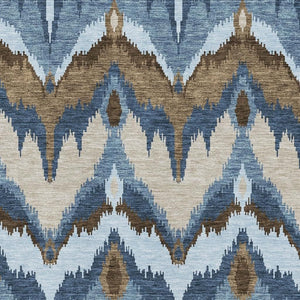 HomeRoots 5' X 8' Stylish Ikat Washable Area Rug - Blue, Brown & Beige, Durable, UV-Protected & Easy-Clean! 662617