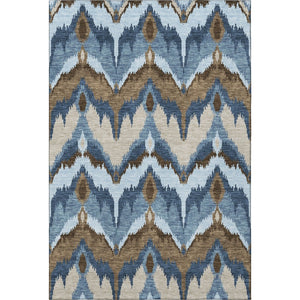 HomeRoots 5' X 8' Stylish Ikat Washable Area Rug - Blue, Brown & Beige, Durable, UV-Protected & Easy-Clean! 662617