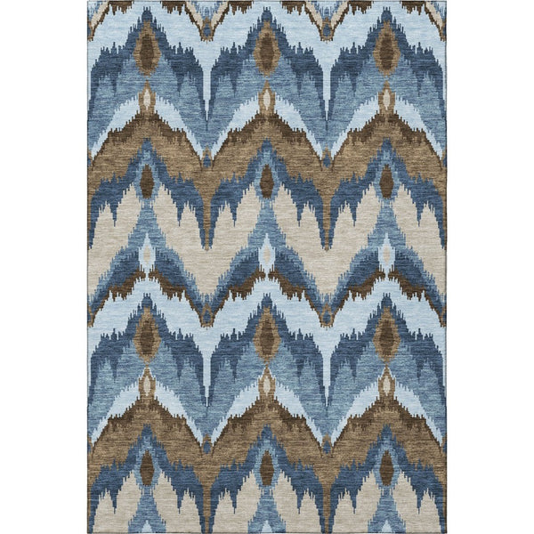 HomeRoots 5' X 8' Stylish Ikat Washable Area Rug - Blue, Brown & Beige, Durable, UV-Protected & Easy-Clean! 662617