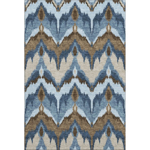 HomeRoots 9' X 12' Washable Ikat Area Rug in Blue, Brown & Beige - UV Protected, Stylish & Durable for Homes 662620