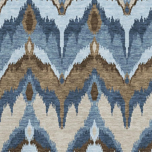 HomeRoots 9' X 12' Washable Ikat Area Rug in Blue, Brown & Beige - UV Protected, Stylish & Durable for Homes 662620