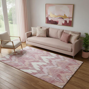 HomeRoots 5' X 8' Blush Ivory Pink Ikat Area Rug - Washable, Stain Resistant, UV Protected for Stylish Living 662623