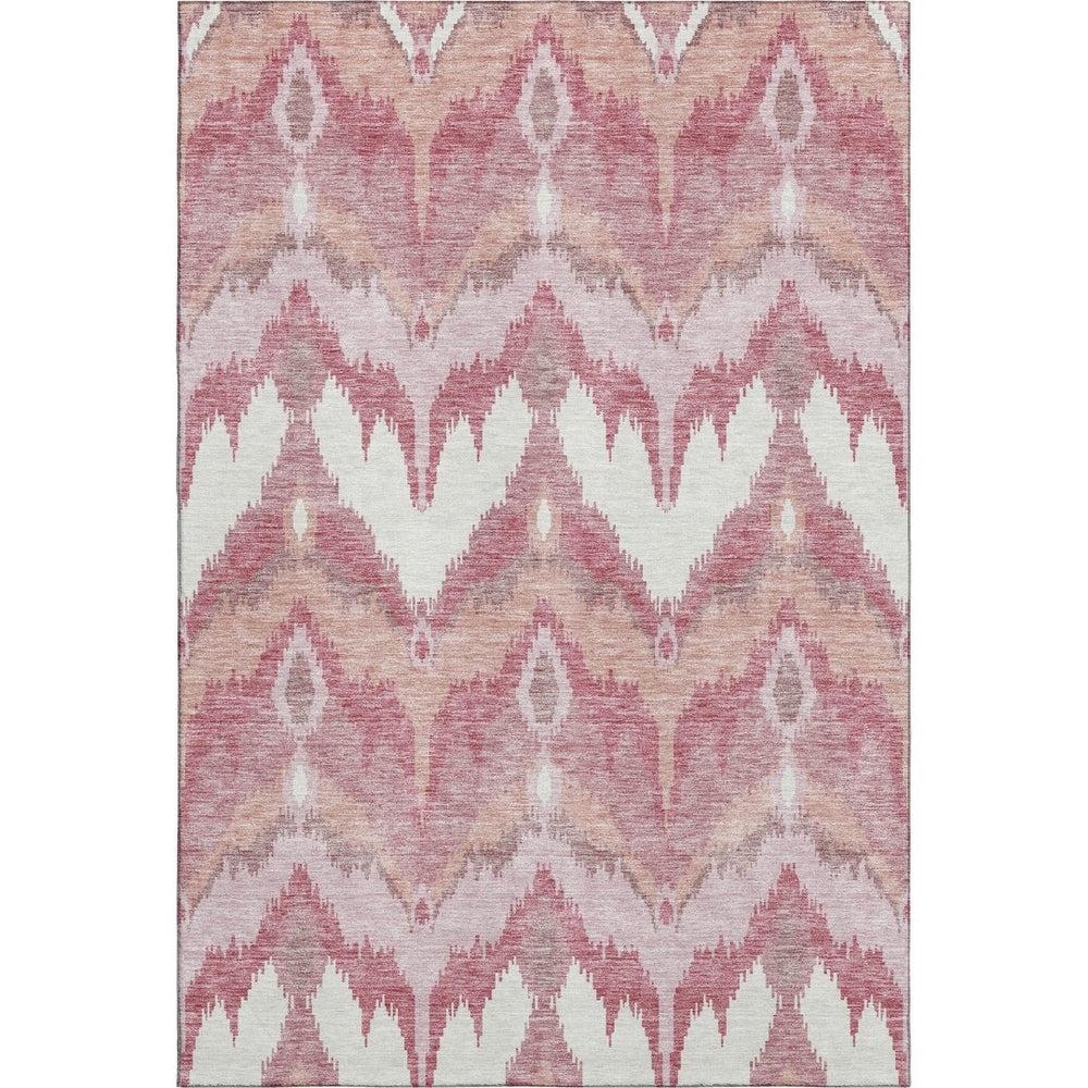 HomeRoots 5' X 8' Blush Ivory Pink Ikat Area Rug - Washable, Stain Resistant, UV Protected for Stylish Living 662623