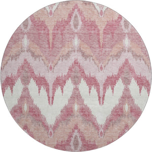 HomeRoots 8' Blush Ivory and Pink Ikat Washable Round Rug - Durable, UV-Protected & Stain-Resistant Home Accent 662624