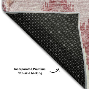 HomeRoots 8' Blush Ivory and Pink Ikat Washable Round Rug - Durable, UV-Protected & Stain-Resistant Home Accent 662624