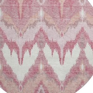 HomeRoots 8' Blush Ivory and Pink Ikat Washable Round Rug - Durable, UV-Protected & Stain-Resistant Home Accent 662624
