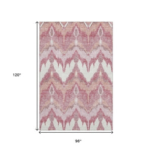 HomeRoots 8' X 10' Blush, Ivory & Pink Ikat Area Rug – Washable, UV Protected & Stain Resistant for Your Home! 662625