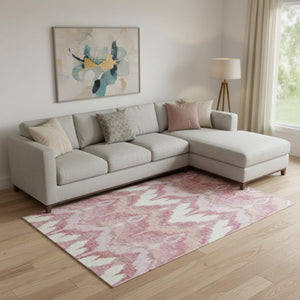 HomeRoots 8' X 10' Blush, Ivory & Pink Ikat Area Rug – Washable, UV Protected & Stain Resistant for Your Home! 662625