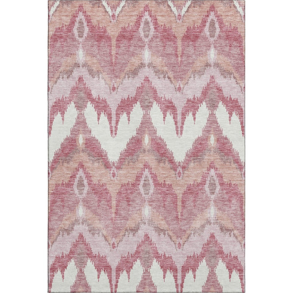 HomeRoots 9' X 12' Ikat Washable Area Rug in Blush, Ivory & Pink - UV Protected, Durable & Easy Care Design 662626