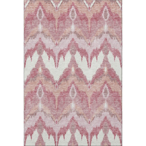 HomeRoots 9' X 12' Ikat Washable Area Rug in Blush, Ivory & Pink - UV Protected, Durable & Easy Care Design 662626