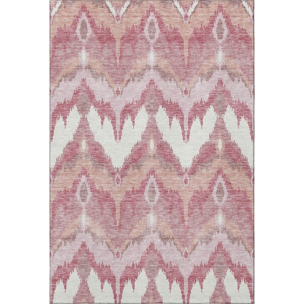 HomeRoots 9' X 12' Ikat Washable Area Rug in Blush, Ivory & Pink - UV Protected, Durable & Easy Care Design 662626