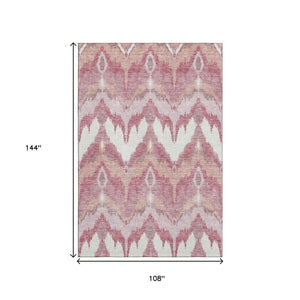 HomeRoots 9' X 12' Ikat Washable Area Rug in Blush, Ivory & Pink - UV Protected, Durable & Easy Care Design 662626