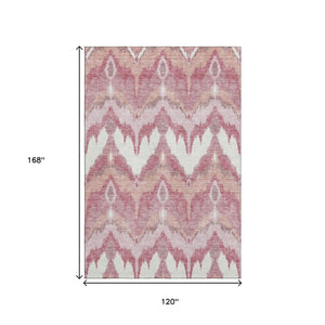 HomeRoots 10' X 14' Blush Ivory Pink Ikat Washable Area Rug - Stylish, Durable, and UV Protected for Homes! 662627