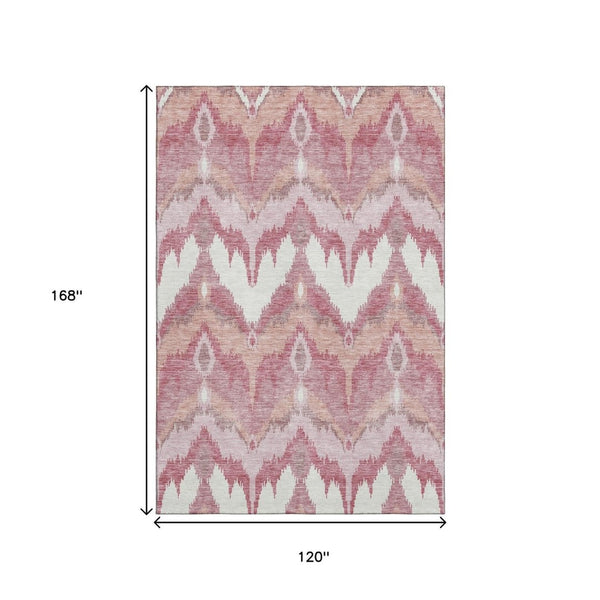 HomeRoots 10' X 14' Blush Ivory Pink Ikat Washable Area Rug - Stylish, Durable, and UV Protected for Homes! 662627