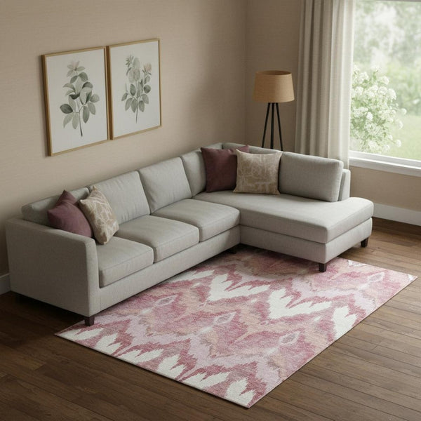 HomeRoots 10' X 14' Blush Ivory Pink Ikat Washable Area Rug - Stylish, Durable, and UV Protected for Homes! 662627
