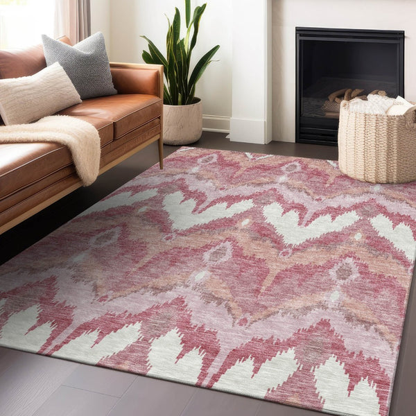 HomeRoots 10' X 14' Blush Ivory Pink Ikat Washable Area Rug - Stylish, Durable, and UV Protected for Homes! 662627