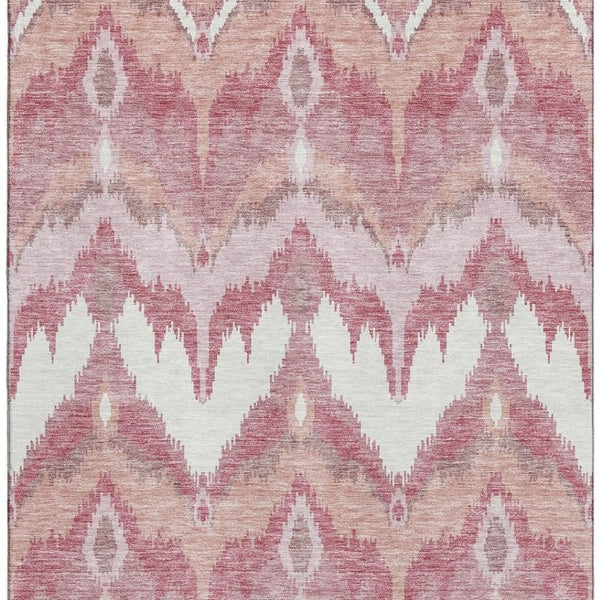 HomeRoots 10' X 14' Blush Ivory Pink Ikat Washable Area Rug - Stylish, Durable, and UV Protected for Homes! 662627