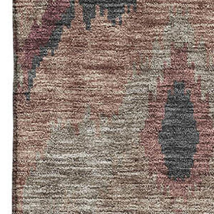 HomeRoots 5' X 8' Ikat Area Rug in Burgundy, Beige & Charcoal - Washable, UV Protected, Stain Resistant Design 662629