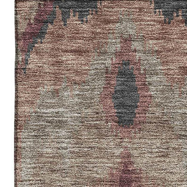 HomeRoots 5' X 8' Ikat Area Rug in Burgundy, Beige & Charcoal - Washable, UV Protected, Stain Resistant Design 662629