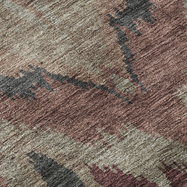 HomeRoots 8' Modern Ikat Washable Round Rug in Burgundy, Beige & Charcoal - Durable, UV Protected & Stylish! 662630