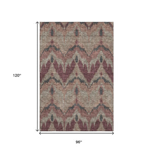 HomeRoots 8' X 10' Ikat Washable Area Rug in Burgundy, Beige & Charcoal – Durable, UV Protected, Easy Care 662631