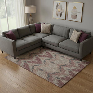 HomeRoots 8' X 10' Ikat Washable Area Rug in Burgundy, Beige & Charcoal – Durable, UV Protected, Easy Care 662631