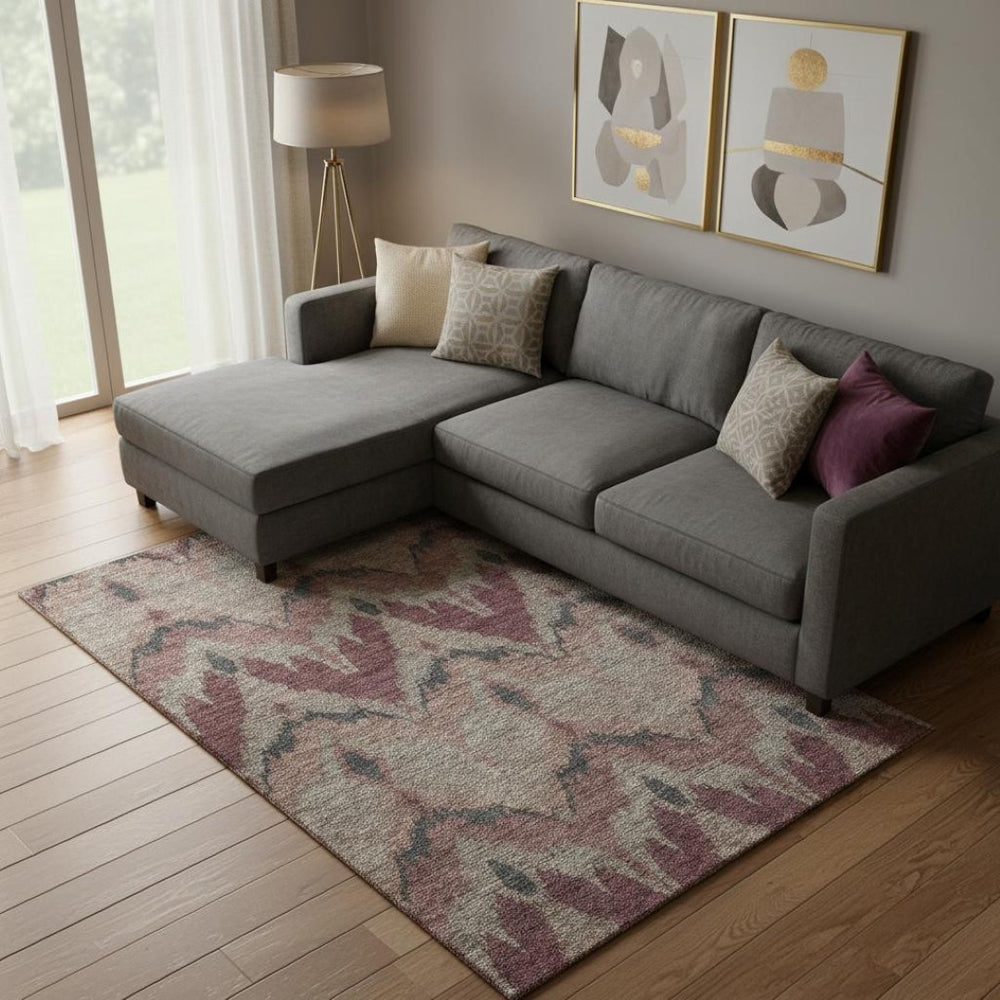 HomeRoots 9' X 12' Ikat Area Rug in Burgundy, Beige & Charcoal - Washable, UV Protected & Stain Resistant! 662632