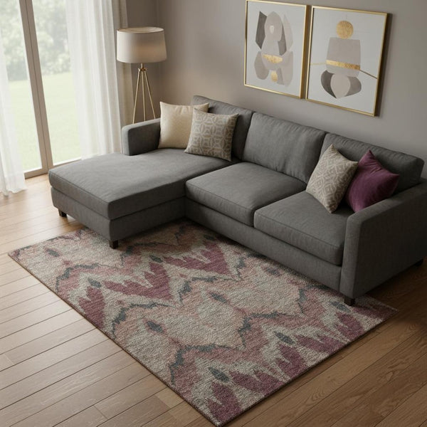 HomeRoots 9' X 12' Ikat Area Rug in Burgundy, Beige & Charcoal - Washable, UV Protected & Stain Resistant! 662632