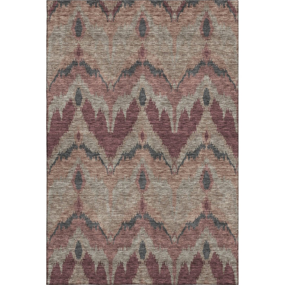 HomeRoots 9' X 12' Ikat Area Rug in Burgundy, Beige & Charcoal - Washable, UV Protected & Stain Resistant! 662632