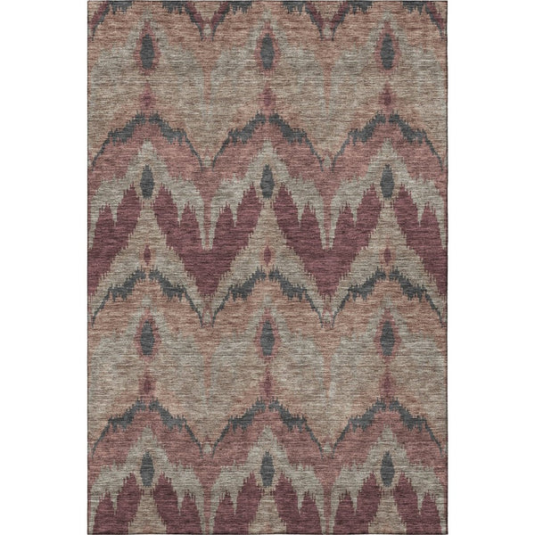 HomeRoots 9' X 12' Ikat Area Rug in Burgundy, Beige & Charcoal - Washable, UV Protected & Stain Resistant! 662632