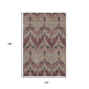 HomeRoots 10' X 14' Burgundy Beige Charcoal Ikat Washable Area Rug - UV Protected, Durable & Stylish Design 662633