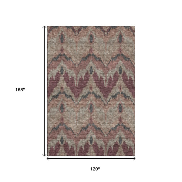 HomeRoots 10' X 14' Burgundy Beige Charcoal Ikat Washable Area Rug - UV Protected, Durable & Stylish Design 662633