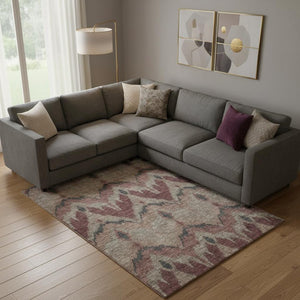 HomeRoots 10' X 14' Burgundy Beige Charcoal Ikat Washable Area Rug - UV Protected, Durable & Stylish Design 662633