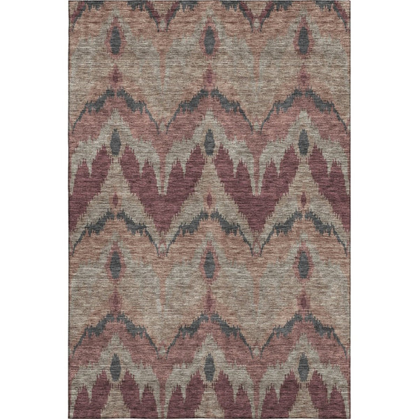 HomeRoots 10' X 14' Burgundy Beige Charcoal Ikat Washable Area Rug - UV Protected, Durable & Stylish Design 662633