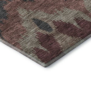 HomeRoots 10' X 14' Burgundy Beige Charcoal Ikat Washable Area Rug - UV Protected, Durable & Stylish Design 662633