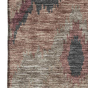HomeRoots 10' X 14' Burgundy Beige Charcoal Ikat Washable Area Rug - UV Protected, Durable & Stylish Design 662633