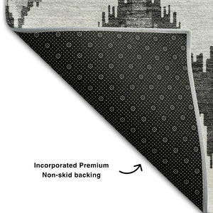HomeRoots 5' X 8' Gray and Silver Ikat Area Rug – Stylish, Washable, UV-Protected, Perfect for Homes with Kids! 662641
