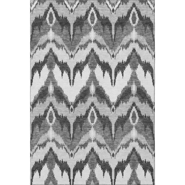 HomeRoots 5' X 8' Gray and Silver Ikat Area Rug – Stylish, Washable, UV-Protected, Perfect for Homes with Kids! 662641